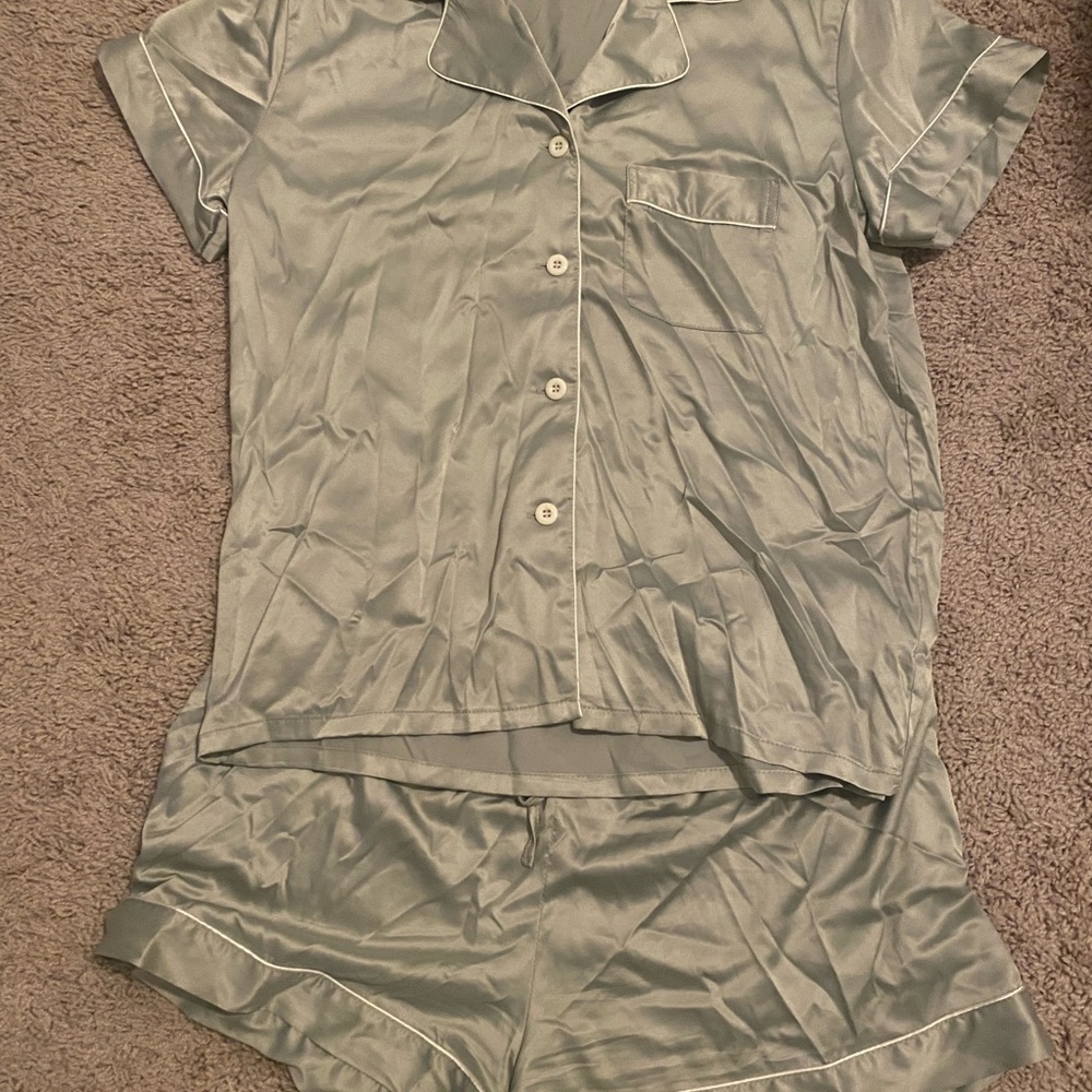 Women's Satin Pajama Set in sage green